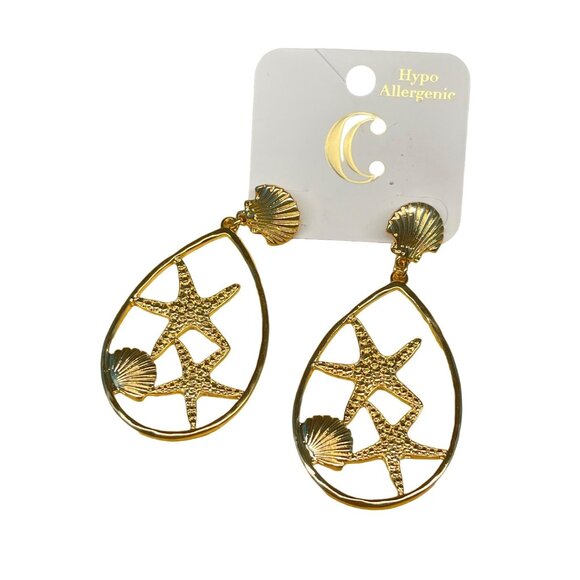 Charming Charlie Gold Starfish & Seashell Teardrop Hypoallergenic Earrings For W - Picture 6 of 7